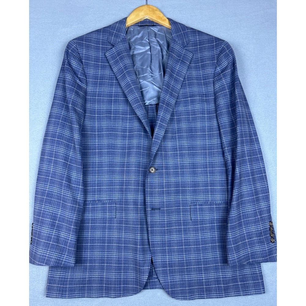 Brooks Brothers Madison Fit 100% Wool Blazer Mens 42R Sport Coat Blue/Grey Plaid